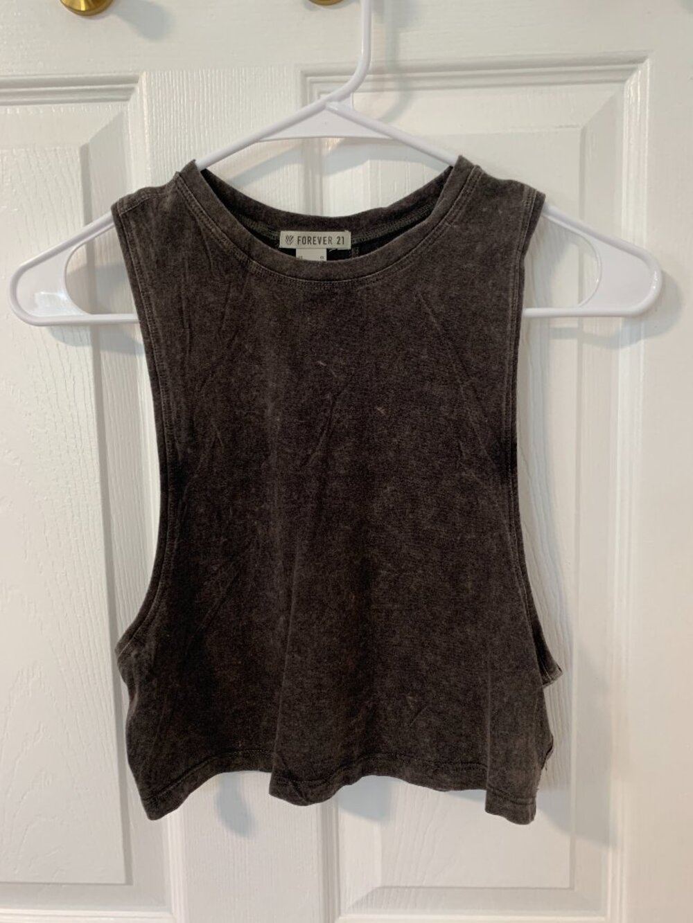 Forever 21 Mineral Wash Activewear Crop Tank Top Muscle Tee Dark Gray XS